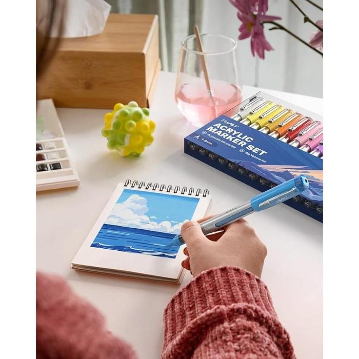 JusArt Acrylic Marker Pens – 30 Color Set | Water-Based Paint Markers with Flexible Brush Tip for Rock, Glass, Fabric, Wood & More