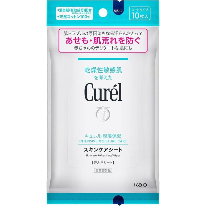 Curél Skincare Sheets – Sweat & Sebum Care Wipes for Sensitive Skin 10 Sheets [With alcohol]