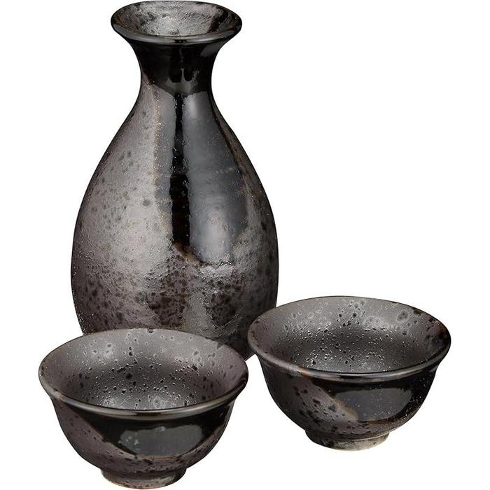 Ale-net Crystal Oribe Sake Set – Tokkuri & Ochoko | Mino Ware, Japanese Pottery, 320ml - 1 cup