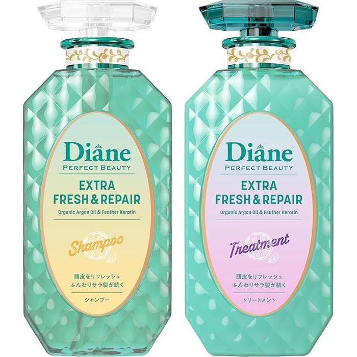 Diane Extra Fresh & Repair Set – Shampoo & Treatment (Grapefruit & Peppermint) 450ml x 2 [Alcohol-free]