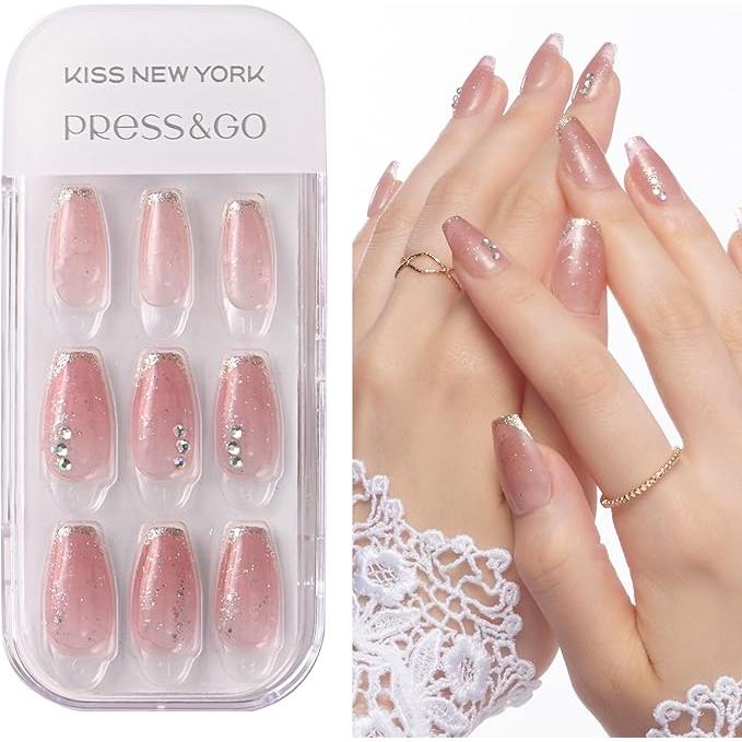 Kiss New York Official Store CPG Nail Tips – Easy One-Touch Installation, Press & Go Coffin, (CPG) 30 Pieces