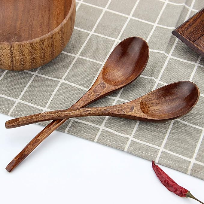 Natural Wooden Soup Spoon Set – 2 Pieces, 20 cm, Lacquered Finish