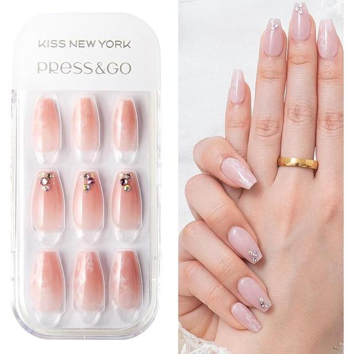 Kiss New York Official Store CPG Nail Tips – Easy One-Touch Installation, Press & Go Coffin, (CPG) 30 Pieces