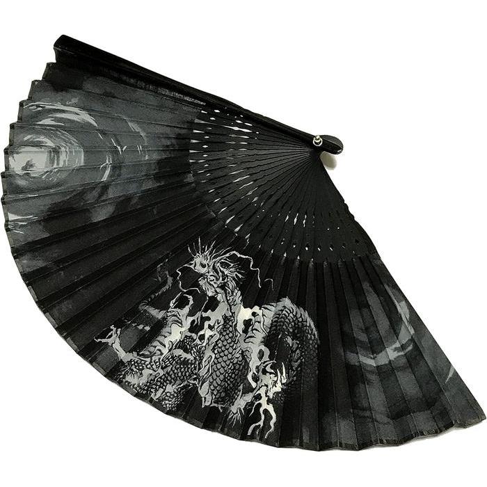 Dragon-Themed Men’s Fan – Premium Cotton Fabric, Japanese Cloud and Dragon Motif, 23cm, L-Size with Matching Linen Case