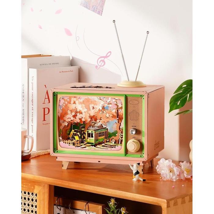 ROBOTIME 3D Wooden Puzzle – Cherry Blossom Train Music Box