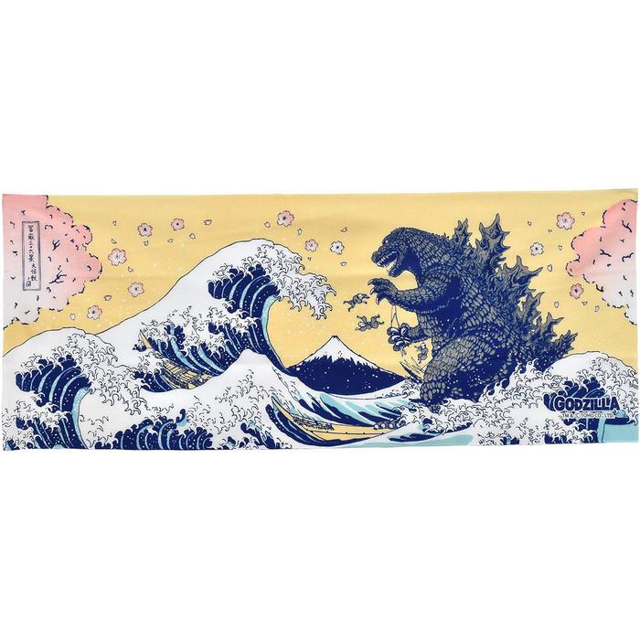 Fourcourt Godzilla Print Tenugui Towel – Mount Fuji & Cherry Blossom Design