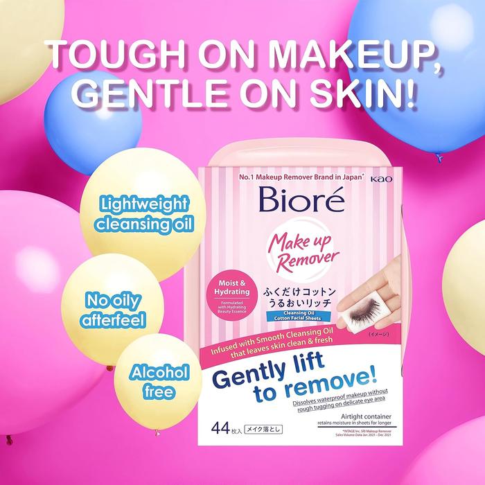 Bioré Moisturizing Cleansing Cotton Wipes – Japanese Makeup Remover Sheets 44 Sheets (Non Alcohol)