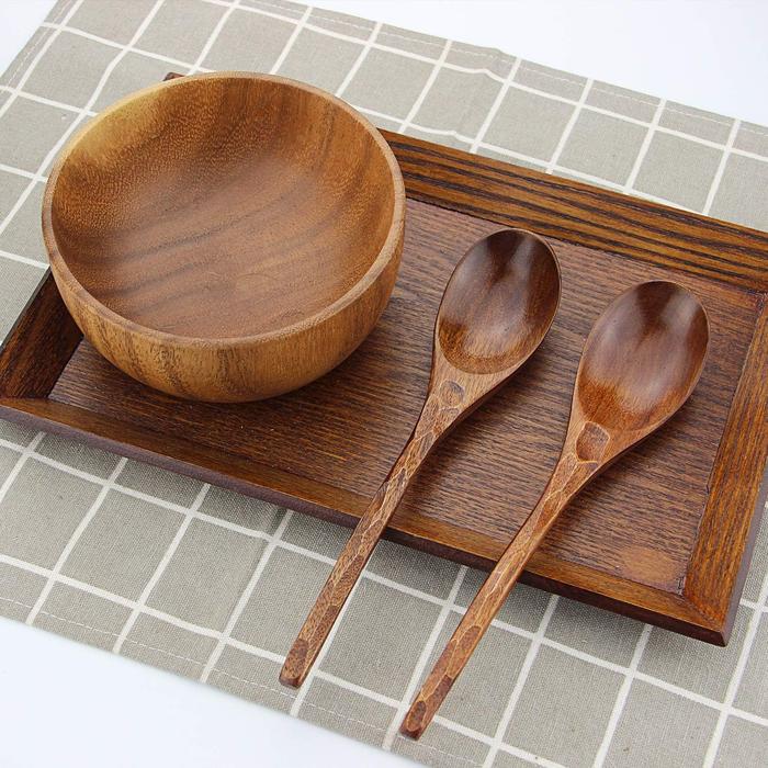 Natural Wooden Soup Spoon Set – 2 Pieces, 20 cm, Lacquered Finish