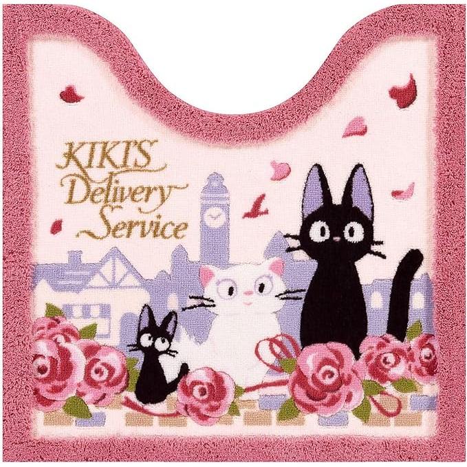 Kiki’s Delivery Service Jiji Toilet Mat – Antibacterial Acrylic, Non-Slip, Ghibli Bathroom Collection (Pink, 60 × 60 cm)