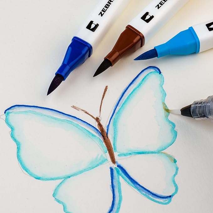 Zebra – Doodlerz Dual Brush Pen & Bullet Tip (12-Pack, Assorted Colors)