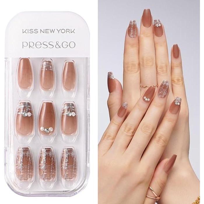 Kiss New York Official Store CPG Nail Tips – Easy One-Touch Installation, Press & Go Coffin, (CPG) 30 Pieces