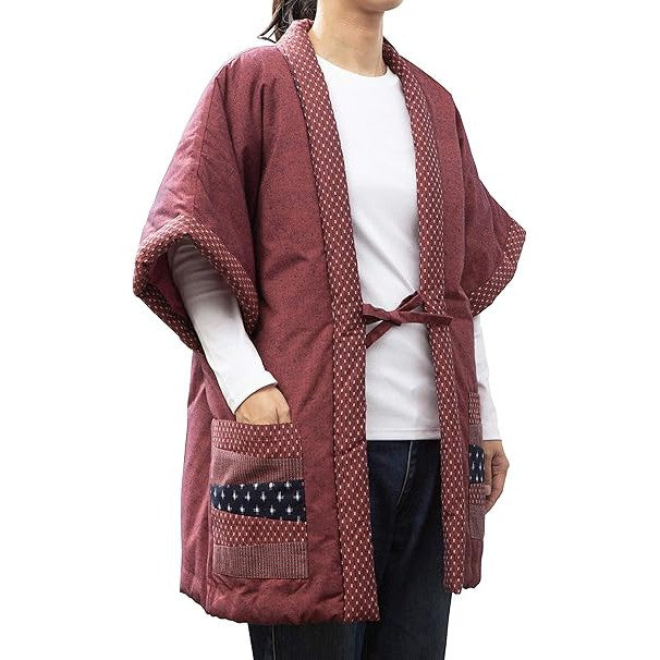 Watanosato Women's Sleeveless Hanten Jacket – Kurume-ori Fabric, Cotton-Padded, Traditional Japanese Design