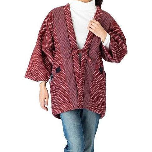 Watanosato Women’s Hanten Jacket – Sashiko Kasuri Pattern, Cotton-Padded, Authentic Kurume-ori Design