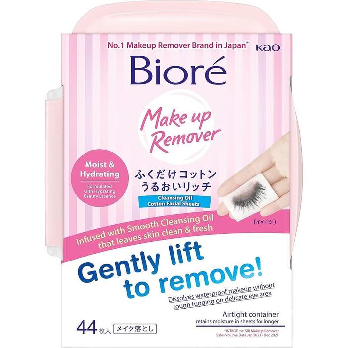 Bioré Moisturizing Cleansing Cotton Wipes – Japanese Makeup Remover Sheets 44 Sheets (Non Alcohol)