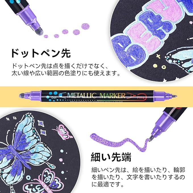 24 Metallic Dual Tip Acrylic Paint Markers | Dot & Fine Tip Pens for Rock, Wood, Glass, Cards & Crafts