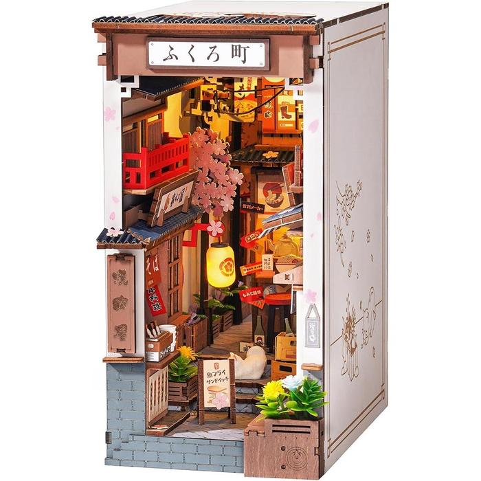 ROBOTIME 3D Wooden Puzzle Book Nook – Japanese Izakaya Miniature Diorama with LED Light