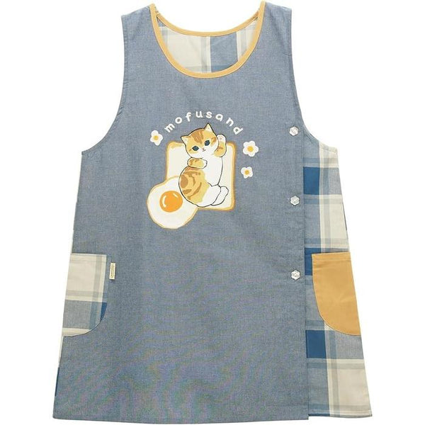 Nishiki Mofusand Apron – Egg Toast Cat Design, Wrinkle-Resistant, Quick-Dry, M-L Size