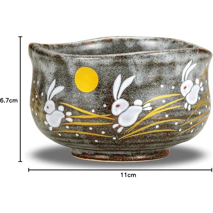Kutani Ware Matcha Bowl – Hane Usagi Rabbit Design | Handcrafted Japanese Tea Bowl in Wooden Gift Box