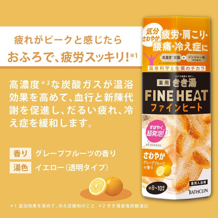 Kikiyu Fine Heat Grapefruit - Ultra-Effervescent Carbonated Bath Additive with Refreshing Grapefruit Aroma, 400g [Quasi-Drug][No Alcohol]