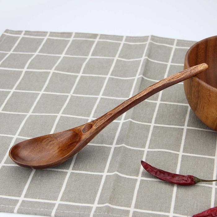 Natural Wooden Soup Spoon Set – 2 Pieces, 20 cm, Lacquered Finish