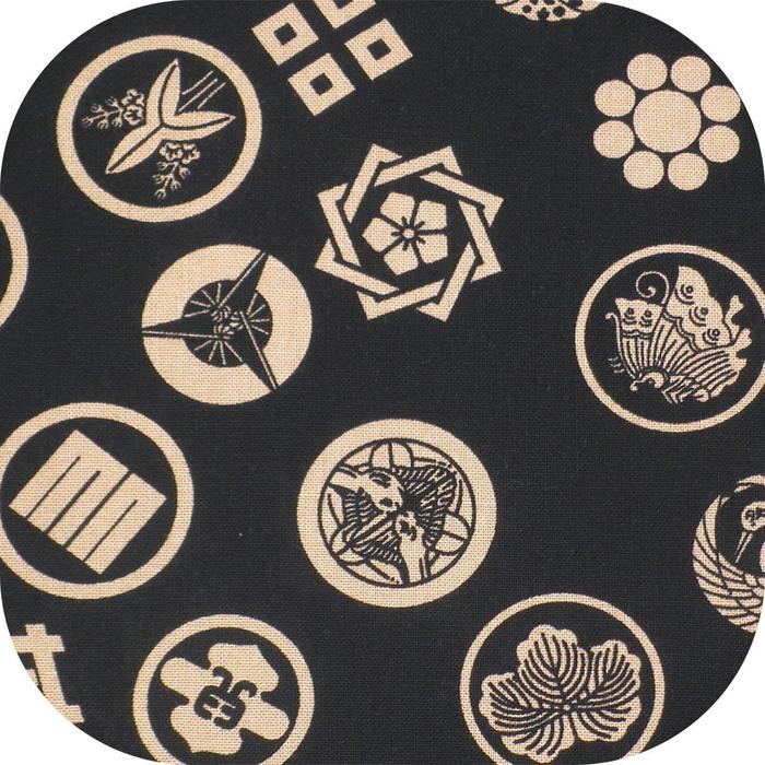 [Handmade Workshop FUJITA] Drawstring Bag – Family Crest x Black | Japanese Goshuincho Pouch for Traditional Accessories