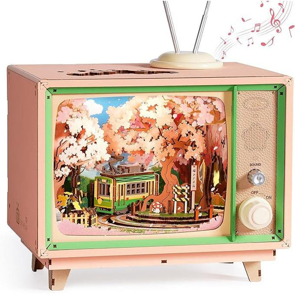 ROBOTIME 3D Wooden Puzzle – Cherry Blossom Train Music Box