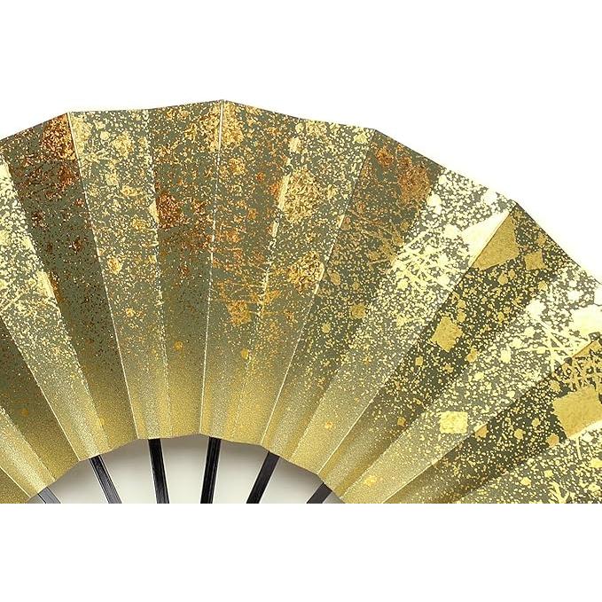 Kyoto Folding Fan – Genso Gold Design, 9.5 Sun, Black Lacquered Frame