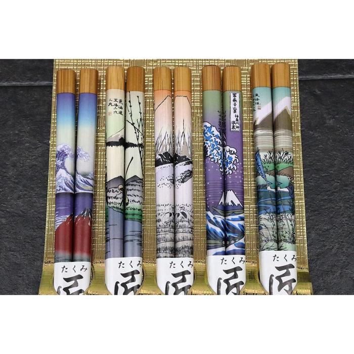 Castle Enterprise Handmade Japanese Ukiyo-e Mt. Fuji Bamboo Chopsticks – Set of 5