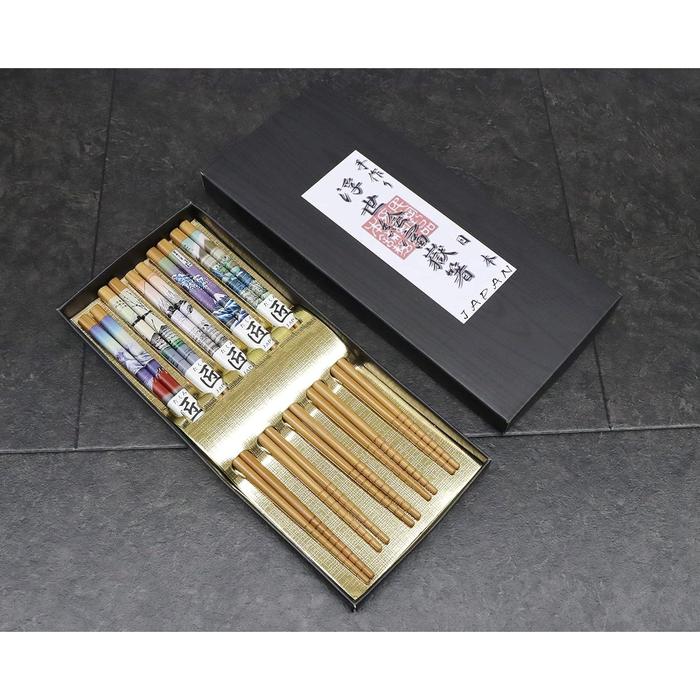 Castle Enterprise Handmade Japanese Ukiyo-e Mt. Fuji Bamboo Chopsticks – Set of 5