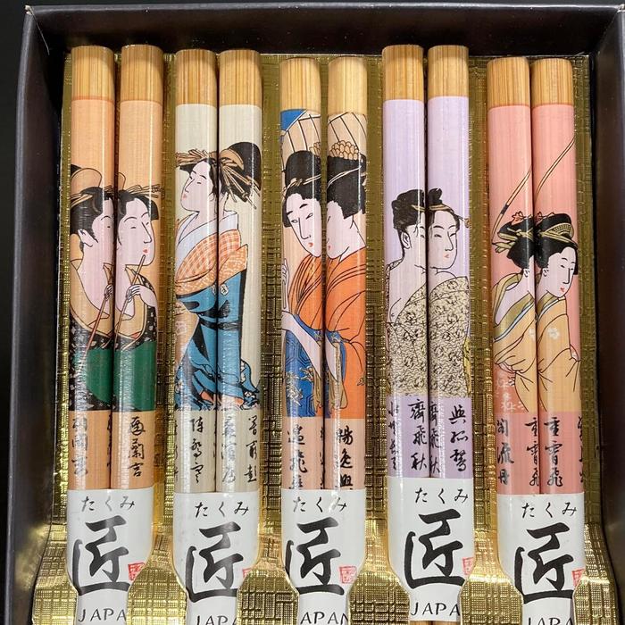 UKIYOE Japanese Bamboo Chopsticks – Ukiyo-e Design Set of 5 Pairs