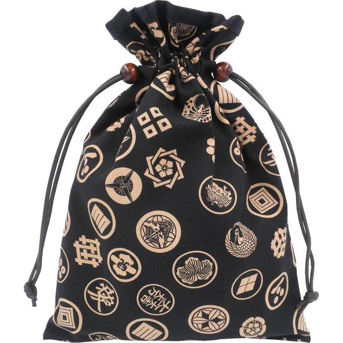 [Handmade Workshop FUJITA] Drawstring Bag – Family Crest x Black | Japanese Goshuincho Pouch for Traditional Accessories