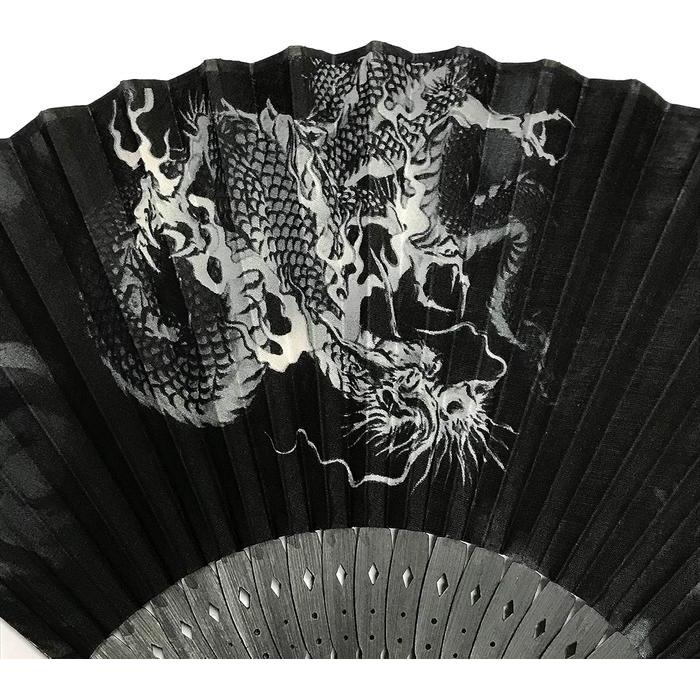 Dragon-Themed Men’s Fan – Premium Cotton Fabric, Japanese Cloud and Dragon Motif, 23cm, L-Size with Matching Linen Case