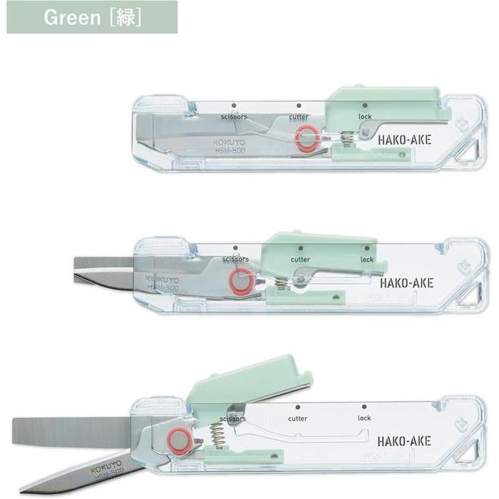 KOKUYO Hacoake 2-Way Portable Scissors & Box Cutter – Transparent Mechanism | 4 Colors