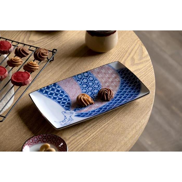 Awasaka “Edokko Dinosaur” Shōzui Dinosaur Rectangular Plate – 23.5 cm Japanese Ceramic