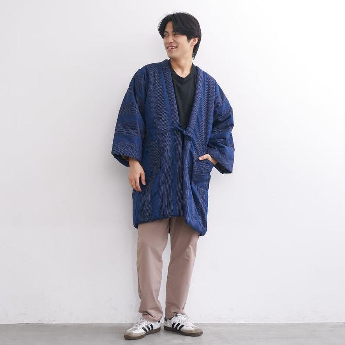 Kurume Handmade Long Hanten – Men's Oversized Striped Jacket