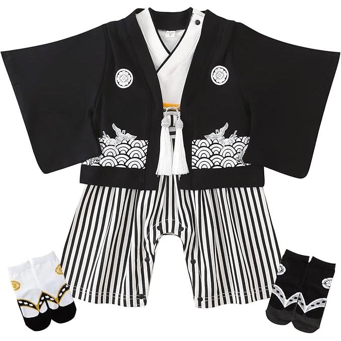 Baby Hakama Romper – Traditional Japanese Style Outfit for Boys (70–100 cm)