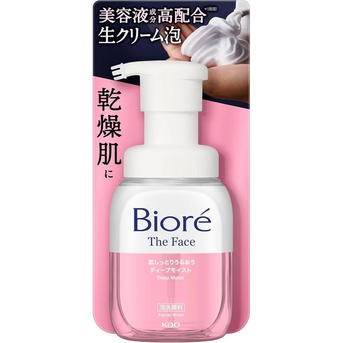 Bioré The Face Deep Moist Foaming Cleanser – For Dry & Sensitive Skin, Glycerin & Hyaluronic Acid, 200ml [Alcohol-free]