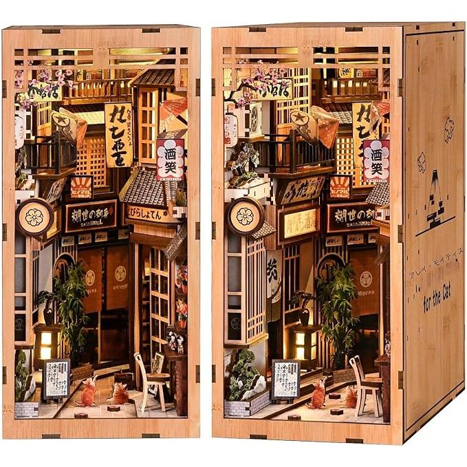 Booknook Series Miniature DIY Kit – Alley waiting for Cats | LED Light | Handmade 3D Bookshelf Diorama