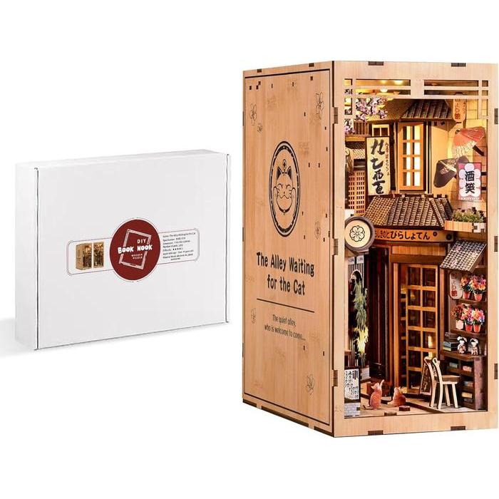 Booknook Series Miniature DIY Kit – Alley waiting for Cats | LED Light | Handmade 3D Bookshelf Diorama