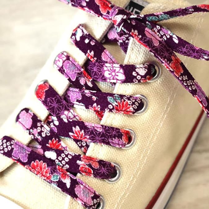 COCOLUCK Japanese Chirimen Shoelaces – 117cm Flat Laces for 5–6 Hole Sneakers, Stylish & Colorful, Souvenir Grand Prix Winner