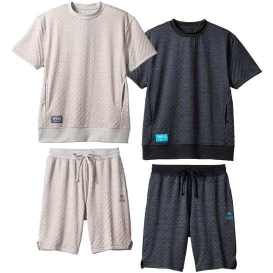Colantotte RESNO MAGNE Recovery Wear PLUS Short-Sleeve Top and Shorts Set, Magnetic Recovery Sleepwear, Medical Device, Unisex, Heather Beige