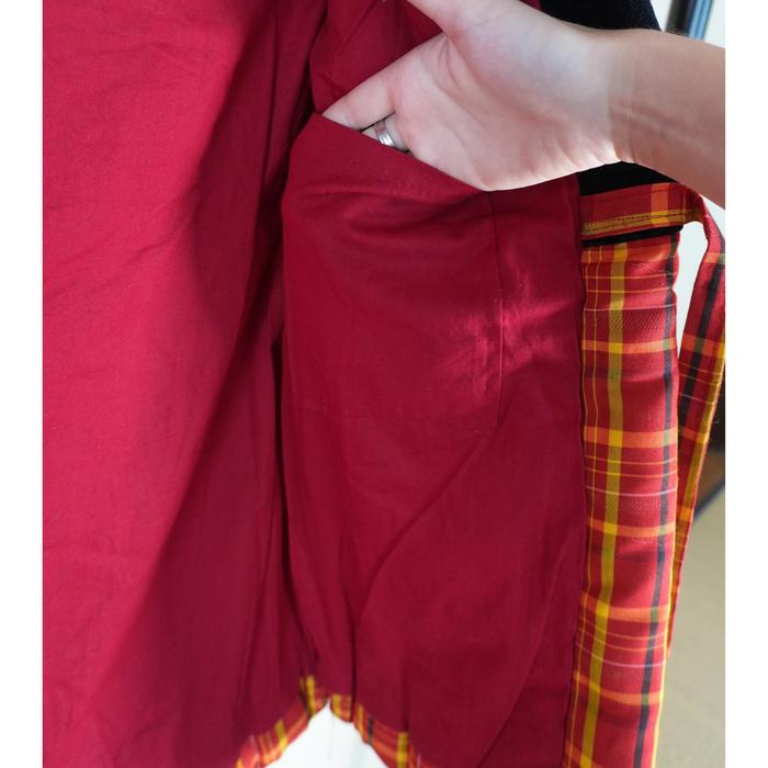 VINTAGE Red and Yellow Plaid Hanten Jacket with Black Collar – Traditional Japanese Padded Coat