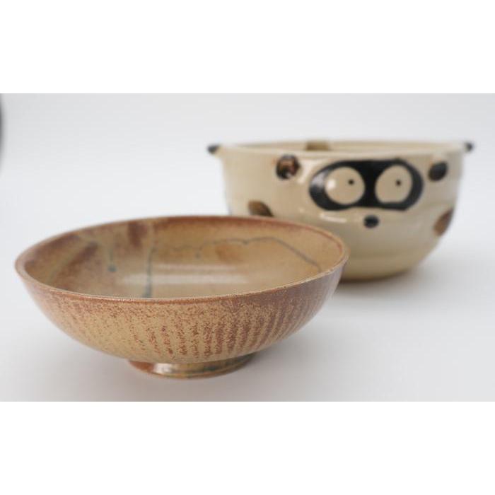 VINTAGE Japanese Tanuki Ceramic Donabe Pot with Lid and 福 (Good Fortune) Symbol – Brown and Cream Glaze