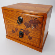 VINTAGE Japanese Wooden Two-Drawer Chest with Grape Vine Pattern – Traditional Mini Tansu