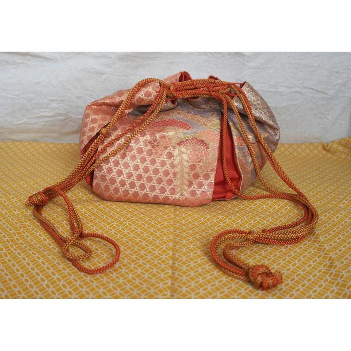 Vintage Japanese Kinchaku Bag – Brocade with Pine Tree Motif