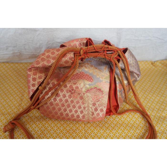 Vintage Japanese Kinchaku Bag – Brocade with Pine Tree Motif