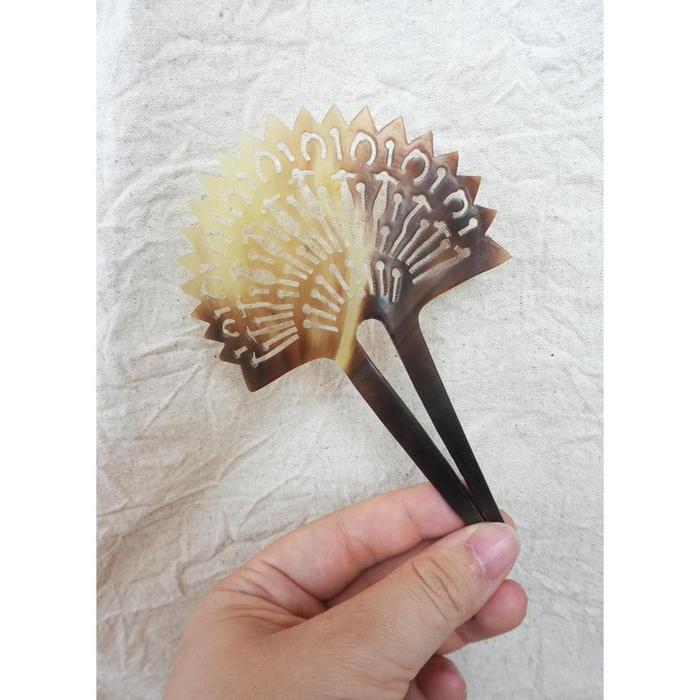 Vintage Japanese Fan-Shaped Hair Comb – Faux Tortoiseshell Kanzashi
