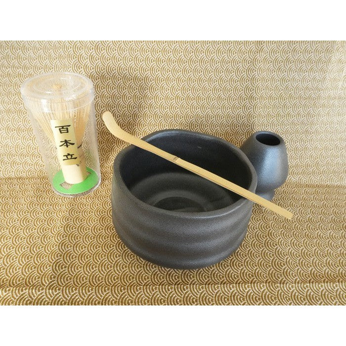 Handmade Coarse Ceramic Tea Utensils Set – Tea Bowl, Chasen, Chasen Stand, and Tea Scoop for Traditional Matcha Preparation *5 variants