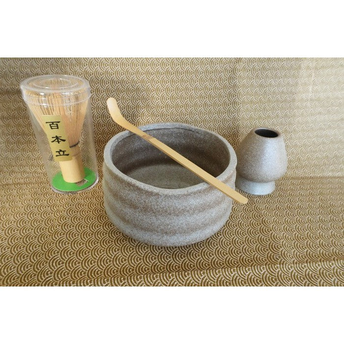 Handmade Coarse Ceramic Tea Utensils Set – Tea Bowl, Chasen, Chasen Stand, and Tea Scoop for Traditional Matcha Preparation *5 variants