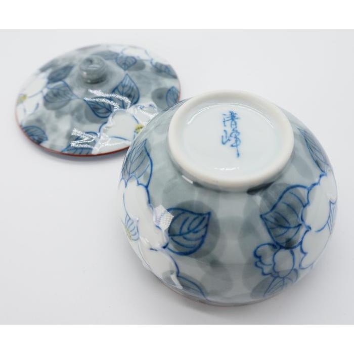 VINTAGE Japanese Arita Ware Chawanmushi Bowl with Lid – Blue and White Camellia Floral Pattern